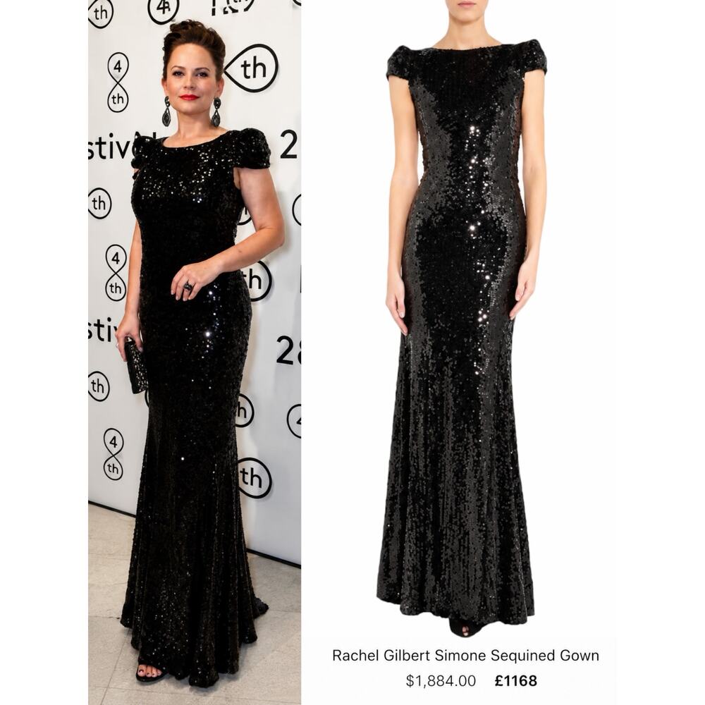 Rachel Gilbert Simone Sequin Embellished Evening Gown Black Size 0